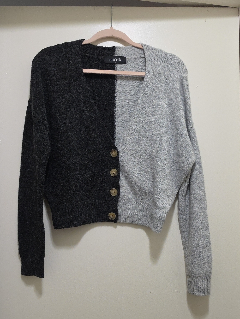 fab'rik Two-Tone Charcoal & Heather Gray Button Cardigan